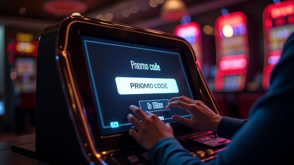 Player entering a promo code in a glowing casino cashier screen