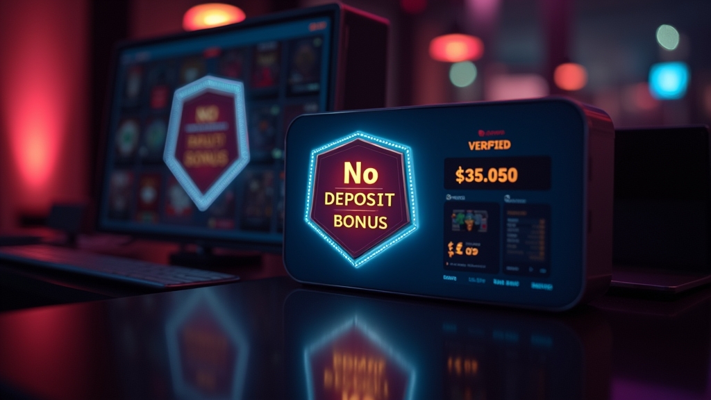 Casino account screen showing a no-deposit bonus and verification badge
