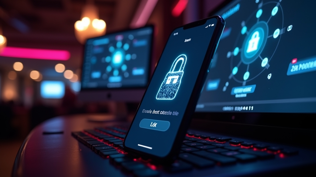 Ein hell leuchtender Casino-Login-Bildschirm auf Handy und Desktop in einem dunklen Raum